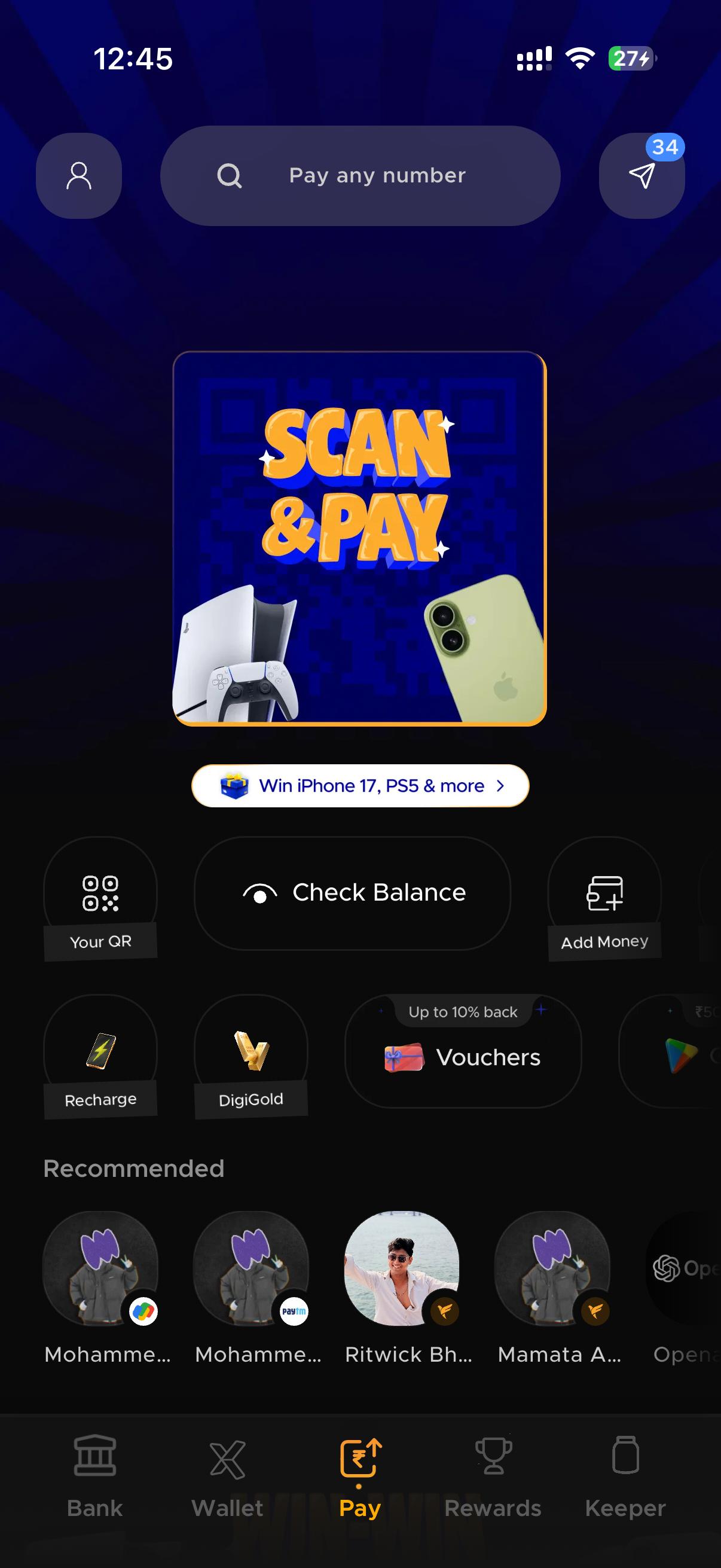 FamPay app homepage screen